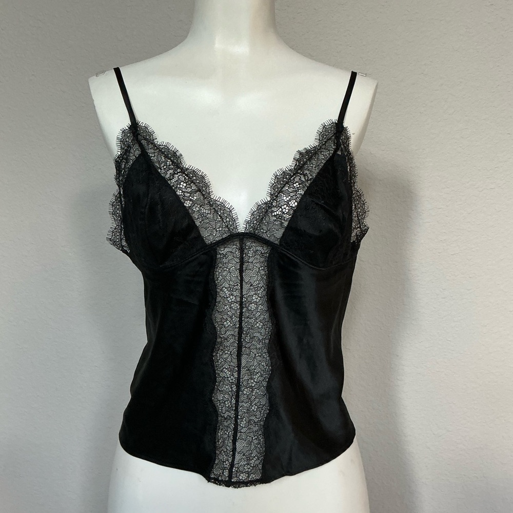Victoria's Secret Black Lace Trim Satin Camisole